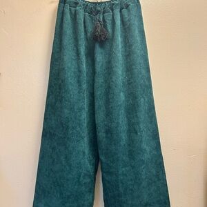Teal Corduroy Wide-Leg Pants
